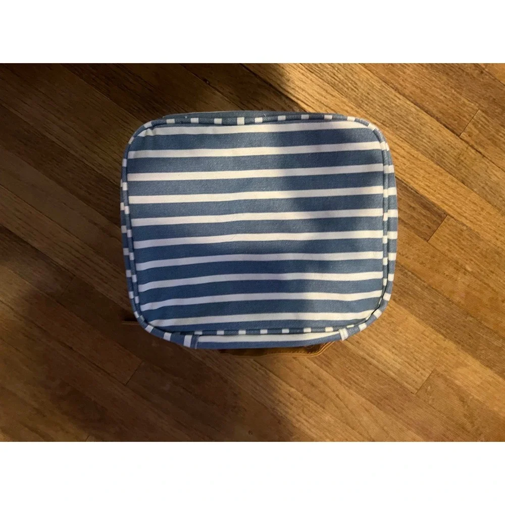 Pottery Barn Teen Blue White Striped Insulated Lunch Box Canvas Zippered Bag